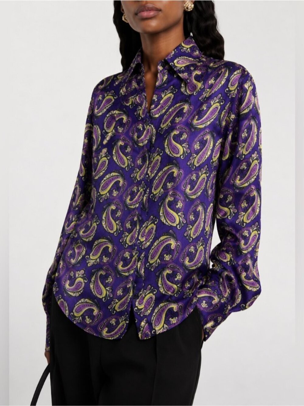 Designer Hawes & Curtis London Purple Paisley print collar Button Down blouse 2